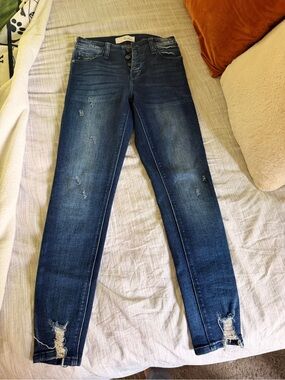 KanCan High-Rise Skinny Jeans in Dark Indigo with Distressed Hem